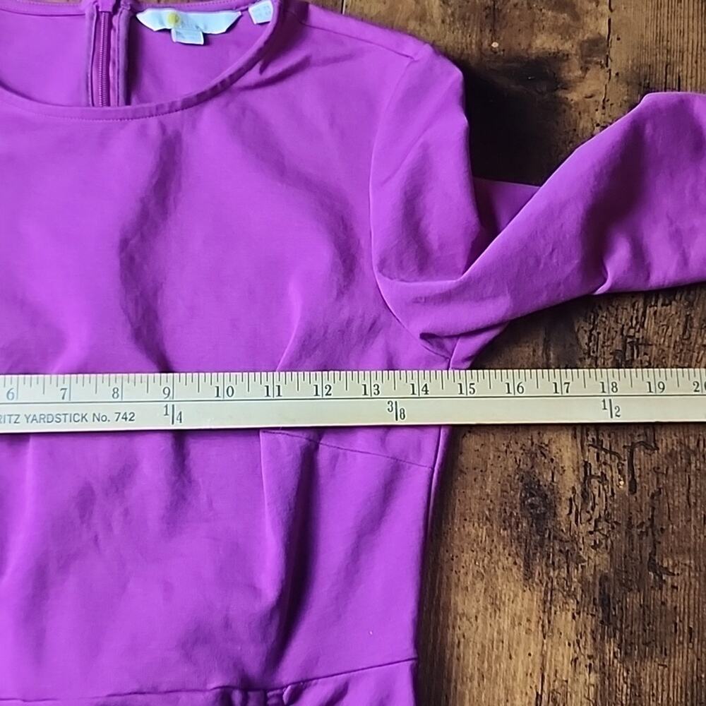 BODEN | Vibrant Purple Ruched Bodycon Long Sleeve Cotton Blend Midi Dress | 4 - Picture 8 of 11